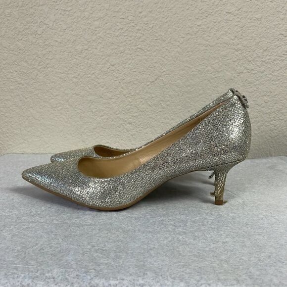 Michael Michael Kors Silver Glitter Flex Pointed Toe Kitten Heels Pumps Sz 6.5 - Picture 2 of 12